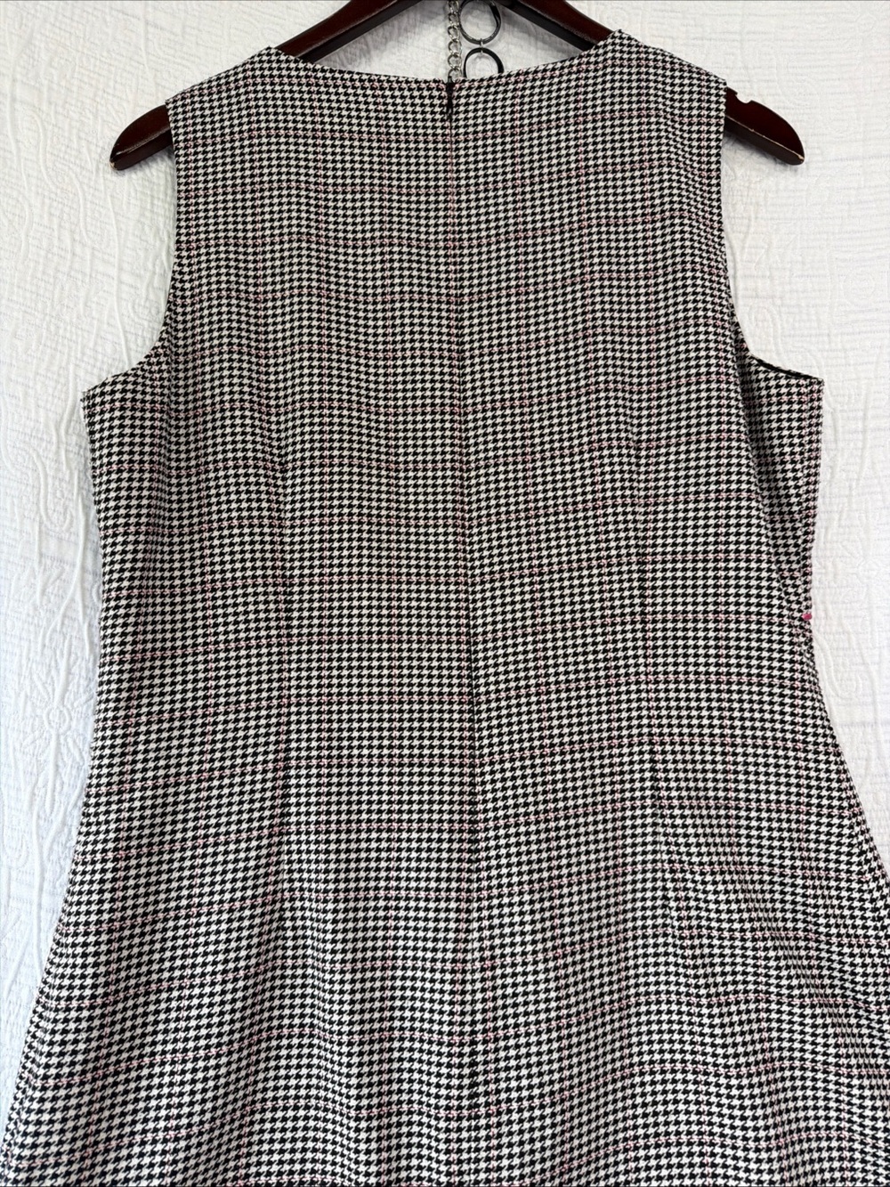 Vintage Casual Corner Houndstooth Dress Size 12 Black White Midi Sheath Lined - Picture 12 of 16
